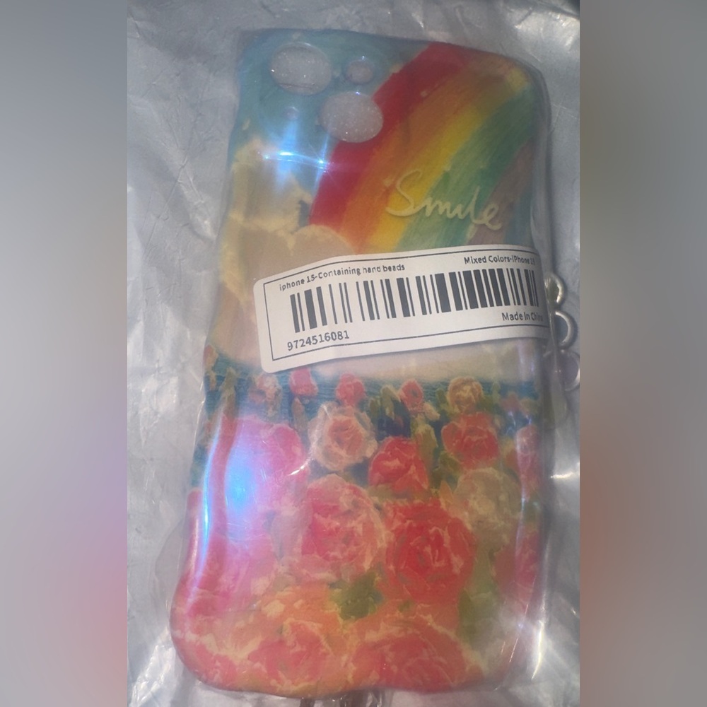 New iPhone 15 Case with Beaded Charm / Strap Rainbow Floral Detachable Strap